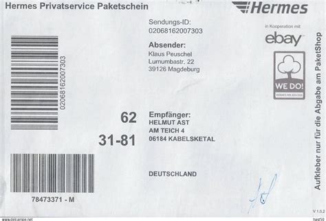 paketschein hermes deutschland